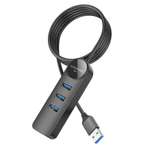  Borofone DH6 4-in-1 1 Gigabit Ethernet USB to 3xUSB2.0+RJ45 1,2m Black (6941991104305)