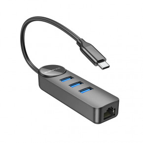 USB- Borofone DH6 Erudite 4-in-1 Type-C to 3xUSB3.0+RJ45 20  Black (6941991104312)