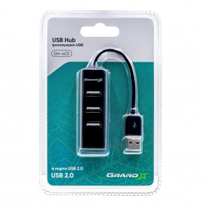 USB HUB Grand-X Travel USB-USB 4USB 2.0 Black (GH-403) 3