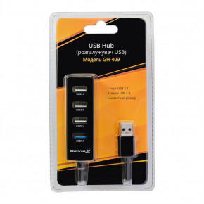 USB HUB Grand-X Travel USB-USB 4USB 2.0 Black (GH-409) 3