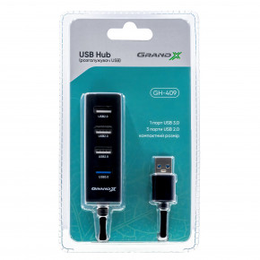 USB HUB Grand-X Travel USB-USB 4USB 2.0 Black (GH-409) 4