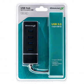 USB HUB Grand-X Travel USB-USB 4USB3.0 Black (GH-412) 3