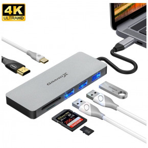 USB HUB 3  1 Grand-X PD charging Type-C-HDMI 3USB 3.1 OTG CR Gray (SG-512) 4