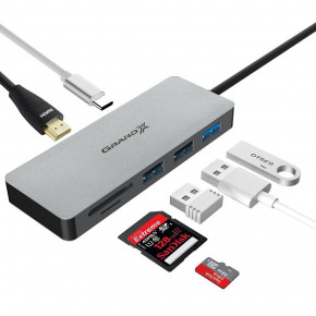 USB HUB 3  1 Grand-X PD charging Type-C-HDMI 3USB 3.1 OTG CR Gray (SG-512) 5