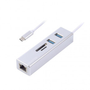  USB Type-C Maxxter 2USB3.0, RJ-45, microSD/TF, , Grey (NECH-2P-SD-01)