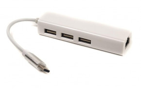 USB HUB PowerPlant USB-Type-C-RJ45 3USB 3.1 Ethernet CA910397 White 4