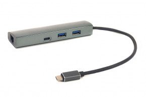 USB HUB PowerPlant USB-Type-C-RJ45 3USB 3.0 Gigabit LAN CA910557 Grey 5