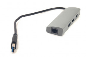 USB HUB PowerPlant USB-RJ45 3USB 3.0 Gigabit LAN CA910564 Silver