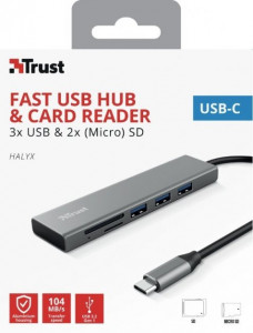 USB- Trust HALYX FAST 3USB CARD READER USB-C ALUMINIUM (24191) 7