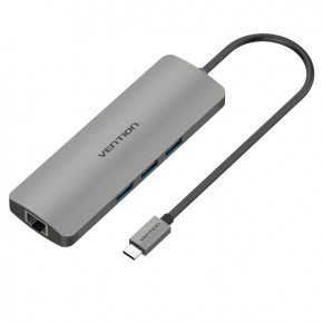 USB HUB 7  1 Vention Aluminum Type-C-HDMI-3.5 3USB 3.1 Card Reader Grey (CGNHA) 6