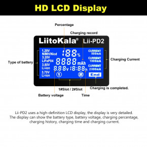   Liitokala Lii-PD2, 2  Ni-Mh/Li-ion/LiFePo4, 220V/12V, LCD, Box 12