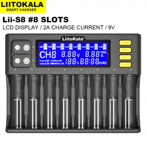   Liitokala Lii-S8, 10 , Ni-Mh/Li-ion/LiFePo4, 220V/12V, LED+LCD 4