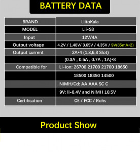   Liitokala Lii-S8, 10 , Ni-Mh/Li-ion/LiFePo4, 220V/12V, LED+LCD 9