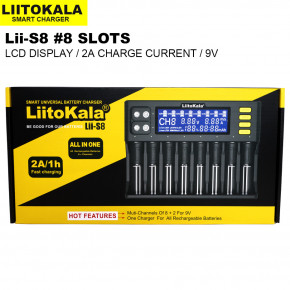   Liitokala Lii-S8, 10 , Ni-Mh/Li-ion/LiFePo4, 220V/12V, LED+LCD 10