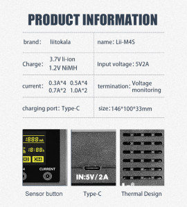   Liitokala Lii-M4S, 4 , Ni-Mh/Li-ion, USB Type-C, Powerbank, Test, LCD, Box 8