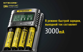   Nitecore UM4, 4 , Ni-Mh/Li-Ion/IMR/LiFePO4 (3.6-4.35V), USB QC2.0, LCD, Box 7