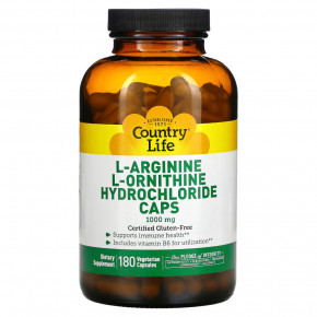  Country Life L-Arginine L-Ornithine Hydrochloride 180  