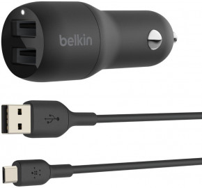   Belkin Car Charger 24W Dual USB-A, USB-A - MicroUSB, 1m, black (CCE002BT1MBK)