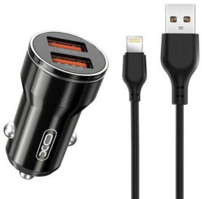    XO CC48 Smart Metal (2USB, 2.4A) Black (XO-CC48i-BK) +  Lightning 3