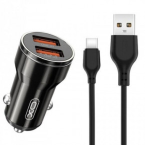     XO CC48 Smart Metal (2USB, 2.4A) Black (XO-CC48-BK) +  USB Type-C (1)