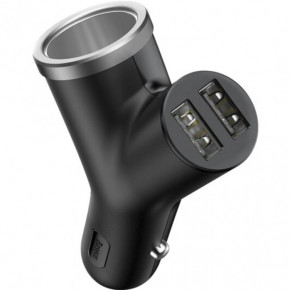          2USB Baseus Y type dual USB+cigarette lighter Black