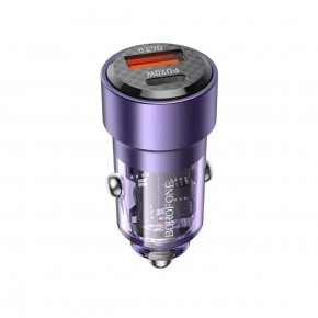    BOROFONE BZ20 Smart 38W dual port PD20W+QC3.0 car charger Transparent Purple