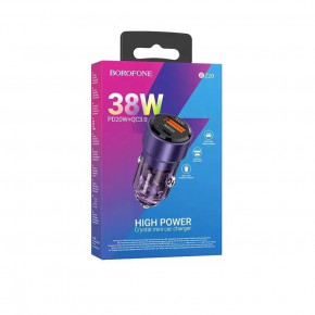    BOROFONE BZ20 Smart 38W dual port PD20W+QC3.0 car charger Transparent Purple 3