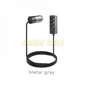   Hoco Z17B Car Charger With Extender 4 USB 5.5A Metal Gray