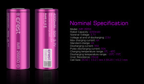   26650 Efest IMR26650 4200mAh 50A 4.2/3.7/2.5V 4