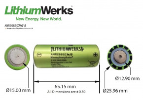  26650 Lithium Werks (former A123) ANR26650M1-B LiFePo4, 2500mAh, 50A, 3.3V 4