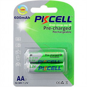  AA 600mAh, 1.2V Ni-MH, rechargeable battery, PKCELL, 2pcs/card (AA600-2B)