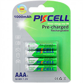  AAA 1000mAh, 1.2V Ni-MH, RTU rechargeable battery, PKCELL, 4pcs/card (AAA1000-4B)