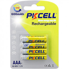  AAA 600mAh, 1.2V Ni-MH, rechargeable battery, PKCELL, 4pcs/card (AAA600-4B)