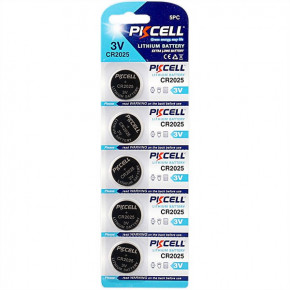  CR2025, 3.0V Lithium Power, PKCELL, 5pcs/card (CR2025-5B)