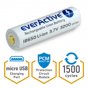  18650 - (Li-Ion) everActive 18650USB-3.7-3200, 3200mAh,   microUSB, , 7A, 4.2/3.7/2.5V      6