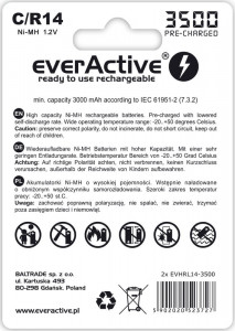  everActive 2xEVHRL14-3500, C/R14, 5000mAh, LSD Ni-MH,  2, Silver 3