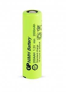   GP 200AAH, Ni-MH AA, 2000mAh, 2.4Wh, 6A, flat top