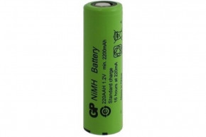   GP 220AAH-B, Ni-MH AA, 2200mAh, 2.6Wh, 6.6A, flat top