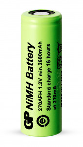   GP 270AFH, Ni-MH A/HR-AU, 2700mAh, 1.2V, 8.1A, flat top