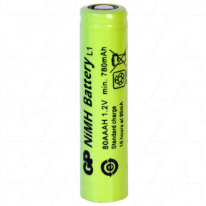   GP 80AAAH, Ni-MH AAA, 800mAh, 1.2V, 0.96Wh, 2.4A, flat top