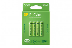  GP Recyko 1000 Series (GP100AAAHCE-2EB4), Ni-MH AAA, 950mAh, 1.2V, 2.8A, LSD50-1, Box 4.