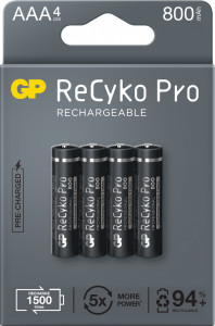  GP Recyko Pro 800 (GP85AAAHCB-2EB4), Ni-MH AAA, 800mAh, 1.2V, 2.4A, LSD70-5, Box 4.