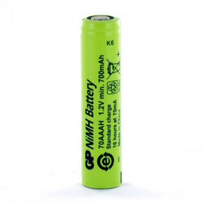   GP 70AAAH, Ni-MH AAA, 700mAh, 1.2V, 0.84Wh, 2.1A, flat top