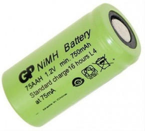   GP 75AAH, Ni-MH 2/3AA, 750mAh, 1.2V, 2.25A, flat top