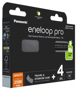  Panasonic Eneloop Pro BK-3HCDEC4BE+Case new, AA/(HR6), 2500mAh, LSD Ni-MH, Eco Box 4 3