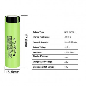  18650 Li-Ion Panasonic NCR18650B Protected, 3400mAh, 6.8A, 4.2/3.6/2.5V 7