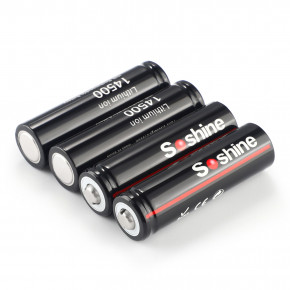  14500/AA Li-Ion Soshine 14500-3.7-900 Button Top, 900mAh, 1.8A, 4.2/3.7/2.8V, Black 6