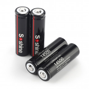  14500/AA Li-Ion Soshine 14500-3.7-900 Button Top, 900mAh, 1.8A, 4.2/3.7/2.8V, Black 8