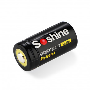  16340/CR123 Li-Ion Soshine 16340P-3.7-700 Protected, 700mAh, 0.7A, 4.2/3.6/2.75V, Black