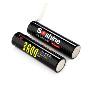  18650 - (Li-Ion) Soshine 18650USB-3.7-3600,   microUSB, 3600mAh, 4.5A, 4.2/3.6/2.75V,  3